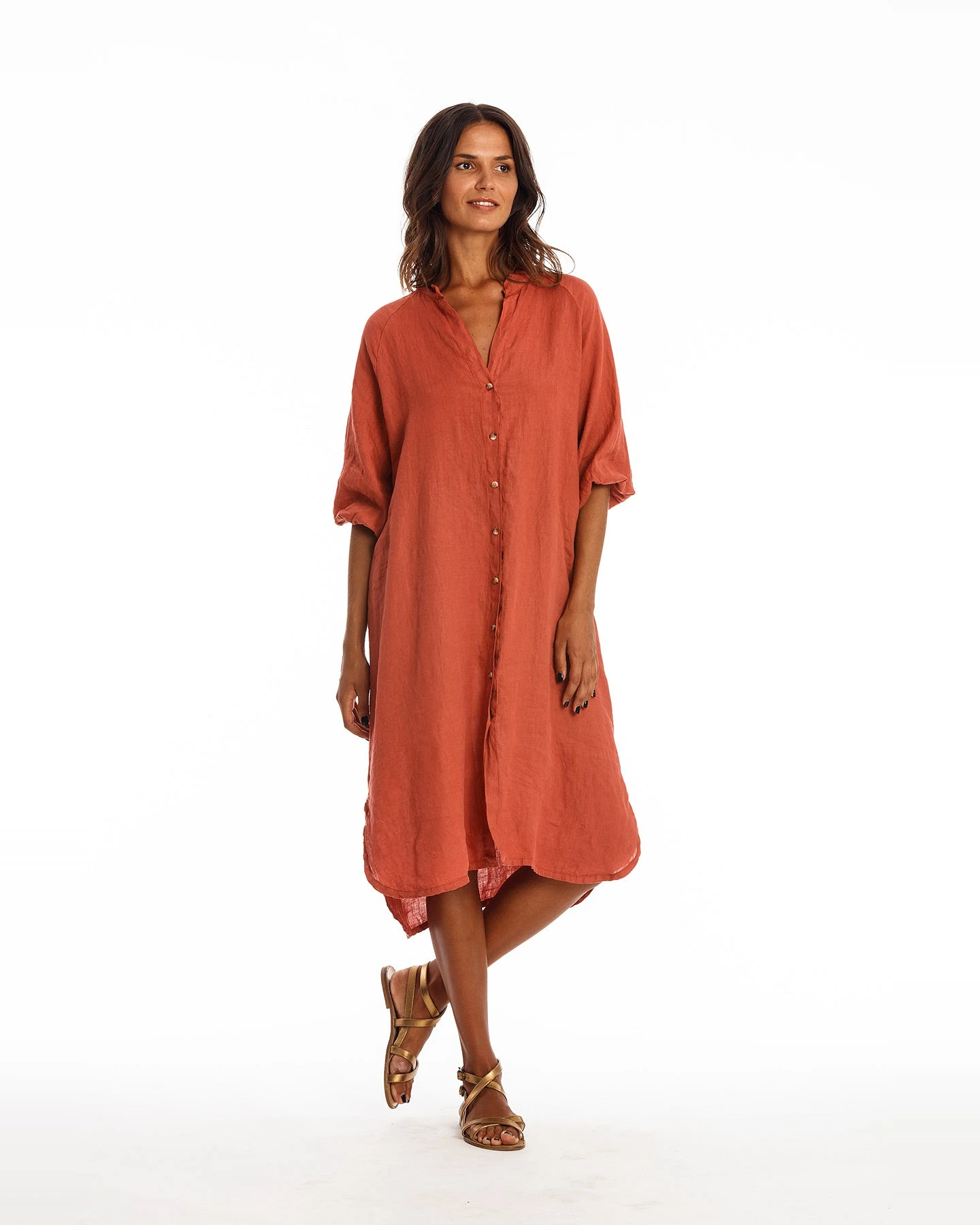 RAVENS VIEW IBIZA Damen vegan Hemdkleid Mei Earth Rot – Ansicht 2