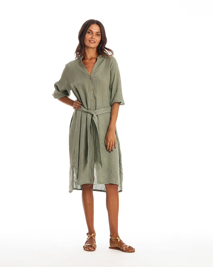 RAVENS VIEW IBIZA Damen vegan Hemdkleid Mei Khaki Grün