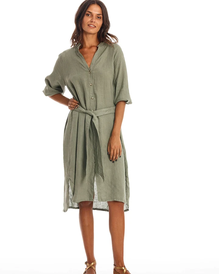 RAVENS VIEW IBIZA Damen vegan Hemdkleid Mei Khaki Grün