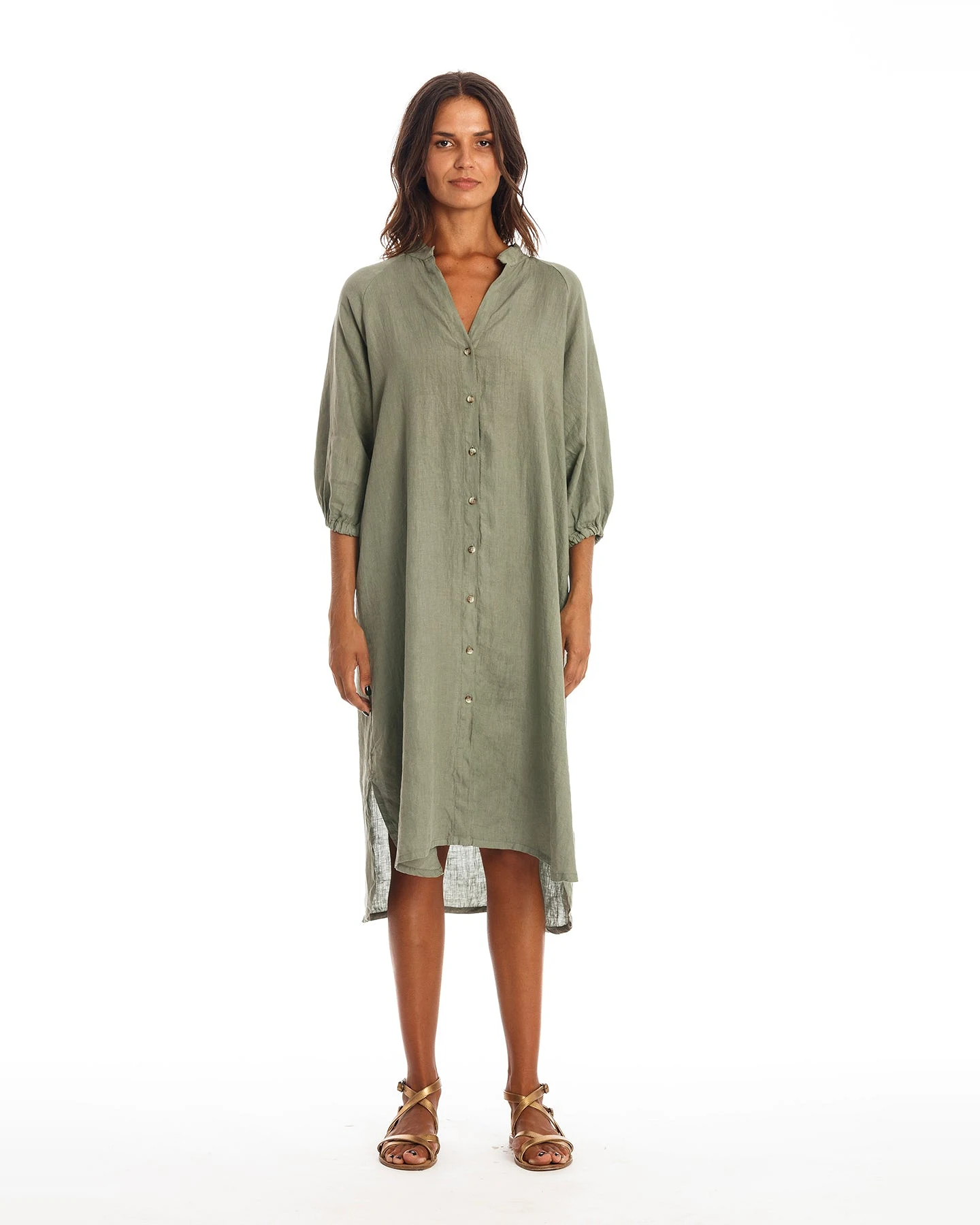 RAVENS VIEW IBIZA Damen vegan Hemdkleid Mei Khaki Grün – Ansicht 2