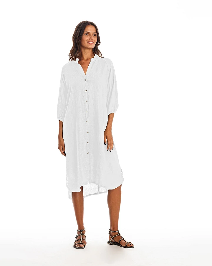 RAVENS VIEW IBIZA Damen vegan Hemdkleid Mei Weiß