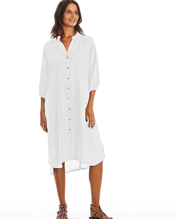 RAVENS VIEW IBIZA Damen vegan Hemdkleid Mei Weiß