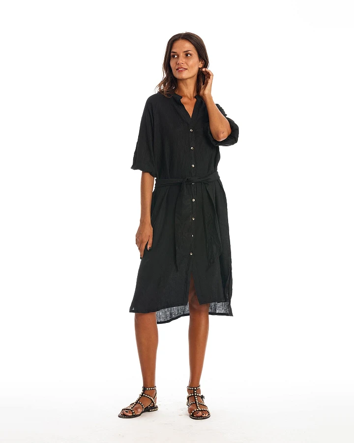 RAVENS VIEW IBIZA Damen vegan Hemdkleid Mei Schwarz