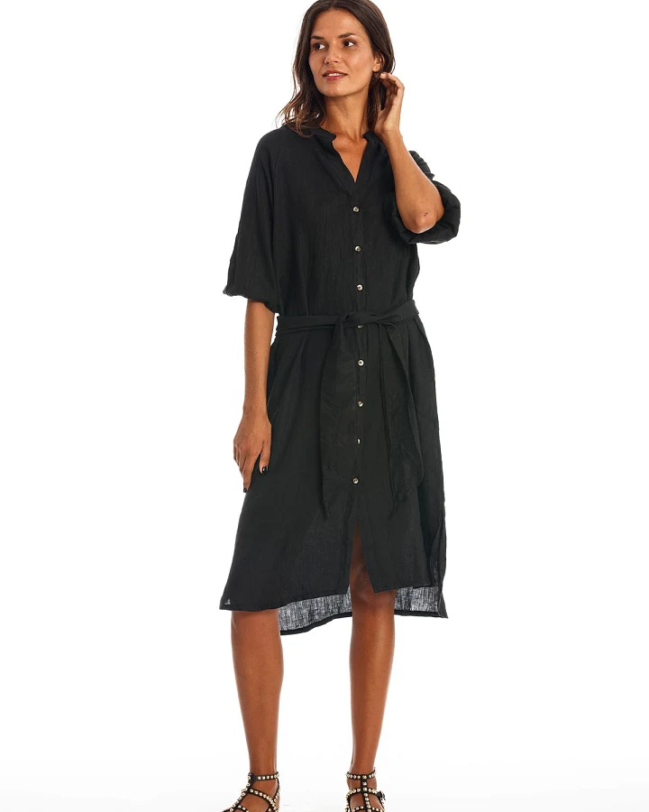 RAVENS VIEW IBIZA Damen vegan Hemdkleid Mei Schwarz