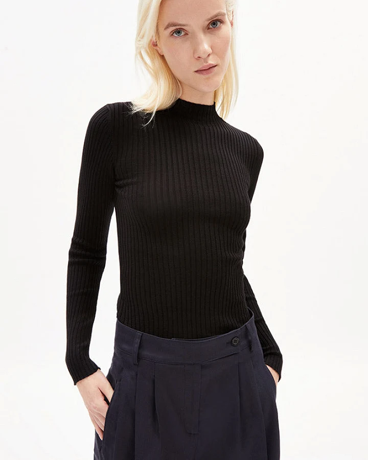 ARMEDANGELS Damen vegan Gerippter Pullover Alaania Schwarz