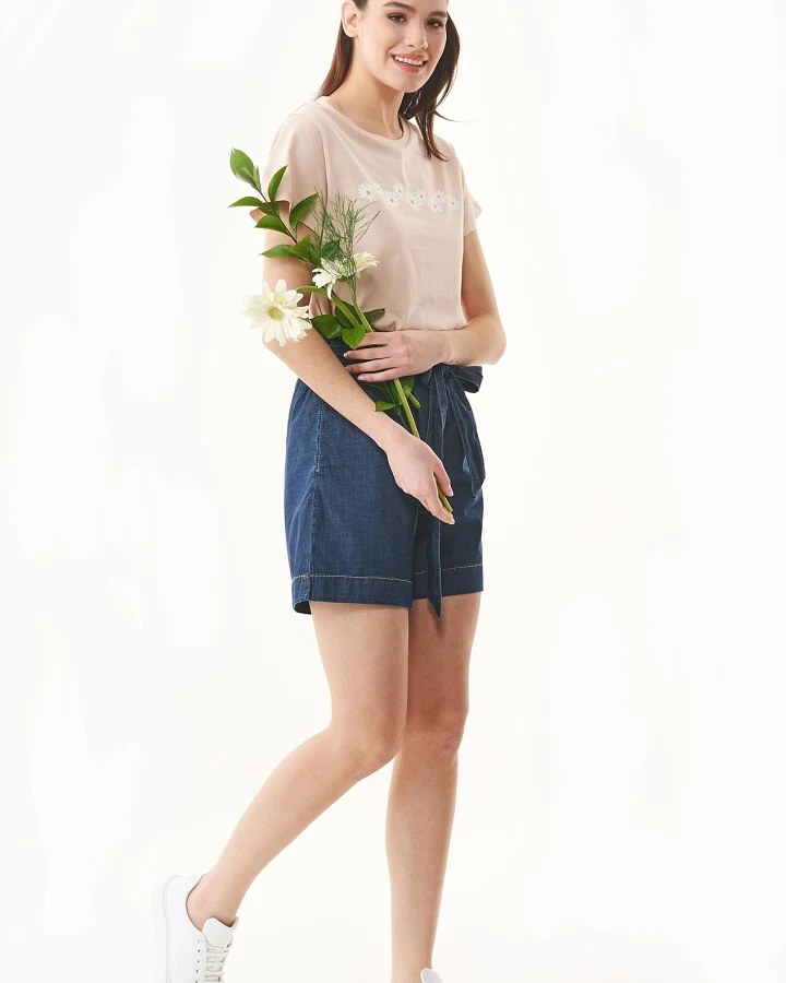 ORGANICATION Damen vegan Paperbag-Shorts Aus Bio-Baumwolle In Denim-Optik