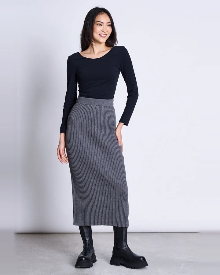 JAN 'N JUNE Damen vegan Strickrock Ebba Dunkelgrau