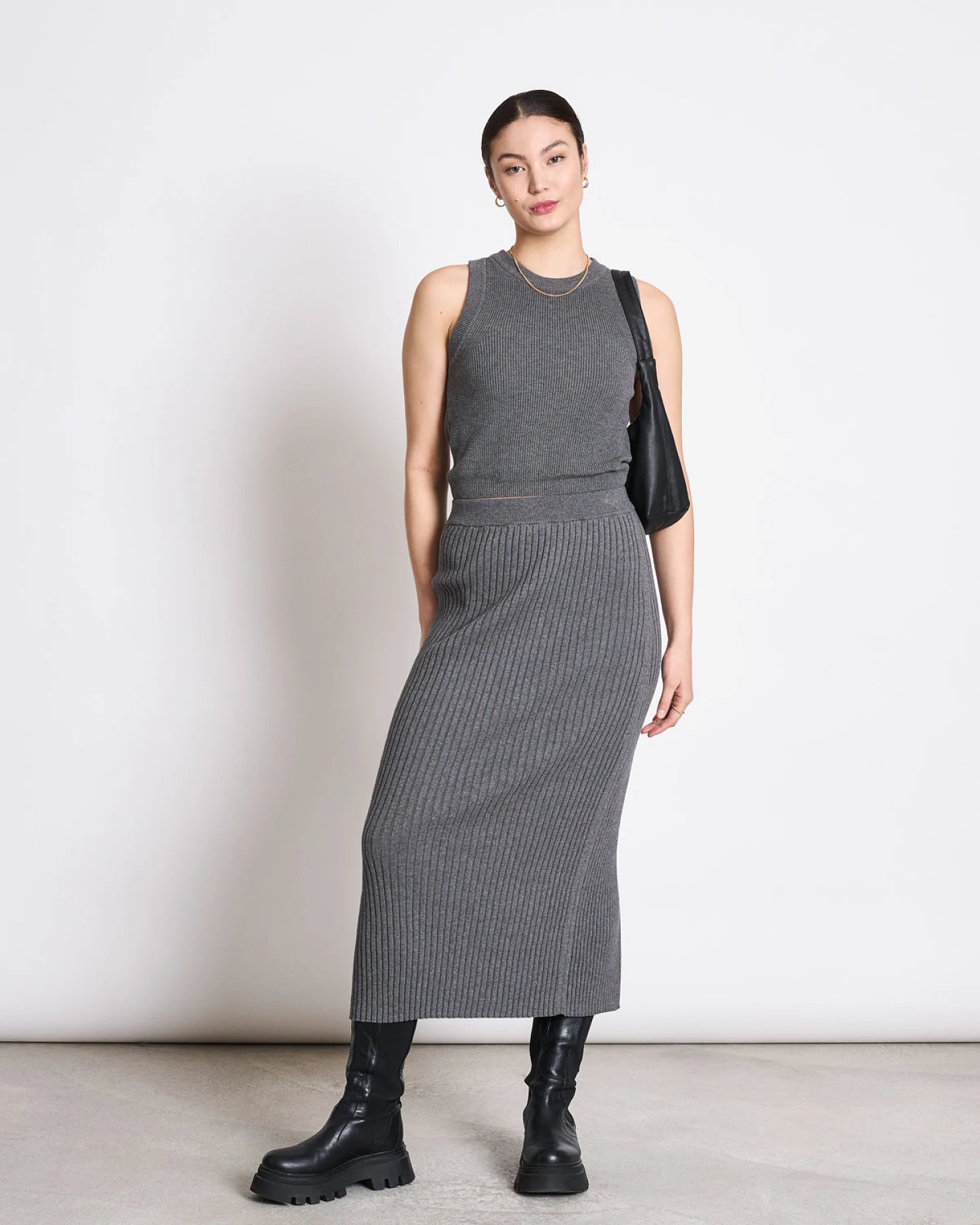 JAN 'N JUNE Damen vegan Strickrock Ebba Dunkelgrau – Ansicht 2