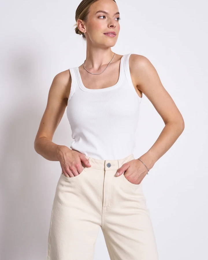 JAN 'N JUNE Damen vegan Rib Top Talli White