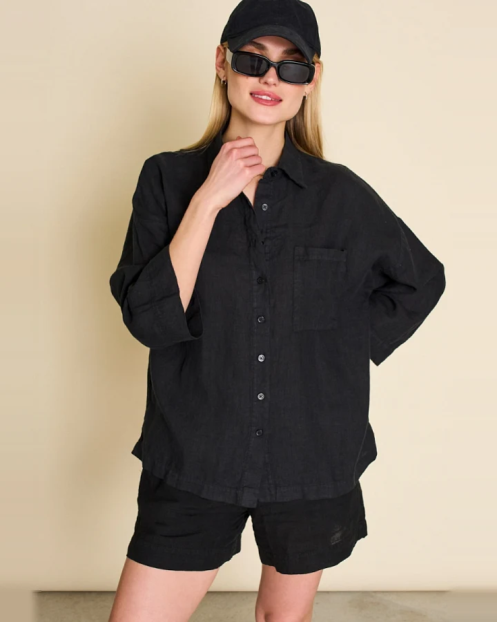 JAN 'N JUNE Damen vegan Hemd Mons Schwarz