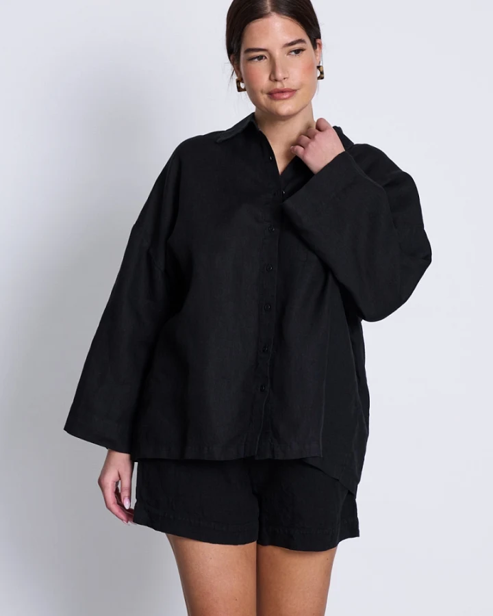 JAN 'N JUNE Damen vegan Hemd Mons Schwarz
