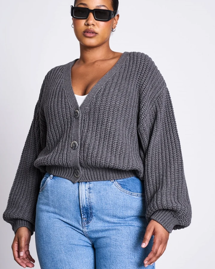 JAN 'N JUNE Damen vegan Strickjacke Lena Dunkelgrau