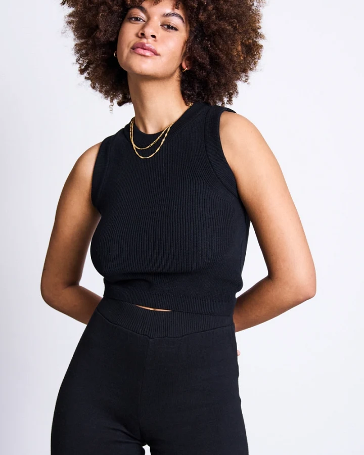 JAN 'N JUNE Damen vegan Strick-Top Garda Schwarz