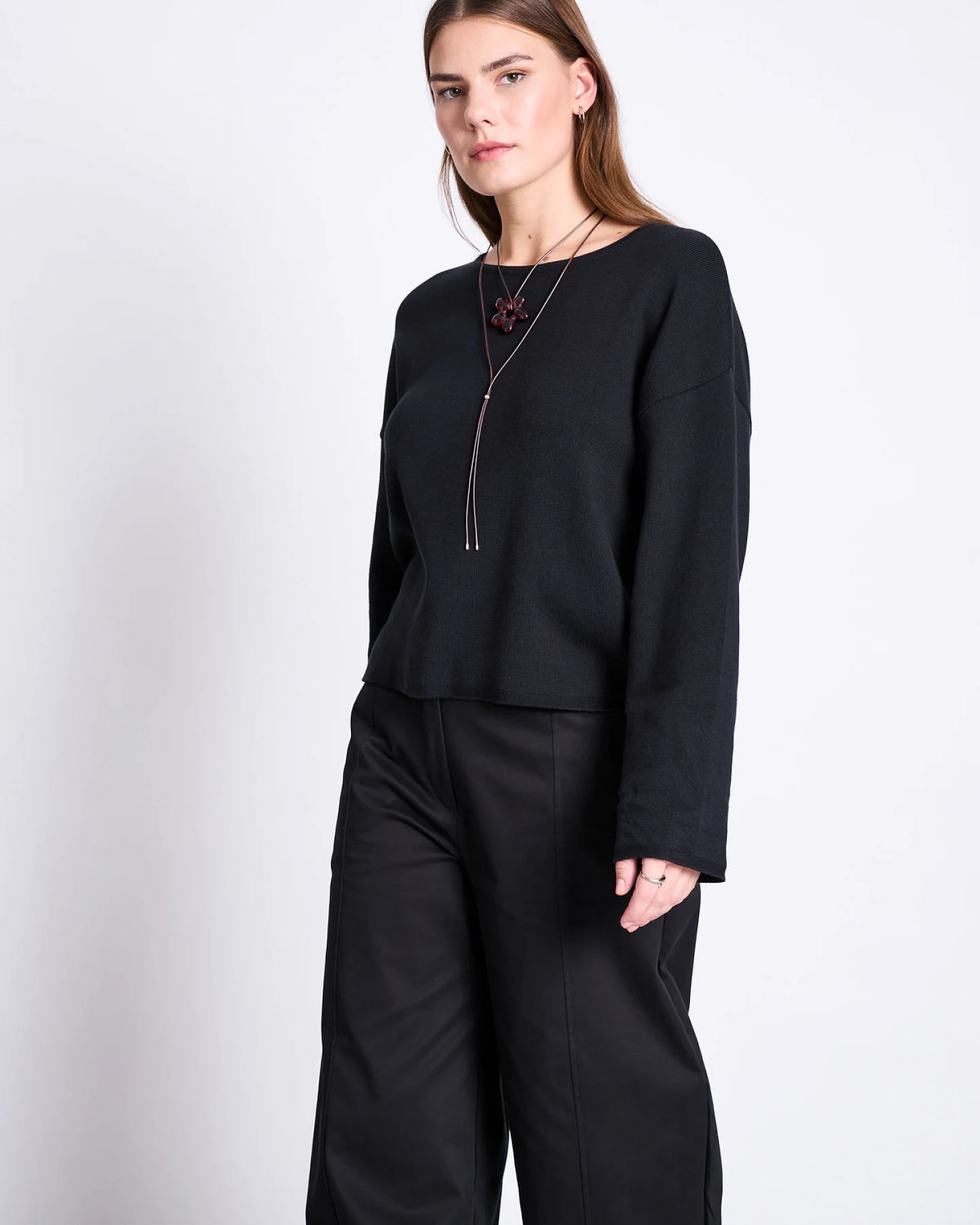 JAN 'N JUNE Damen vegan Leichter Strickpullover Williamsburg Schwarz – Ansicht 2