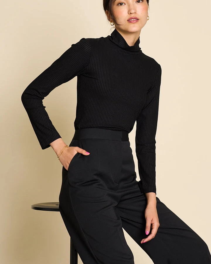 JAN 'N JUNE Damen vegan Rollkragenpullover Mio Rib Schwarz