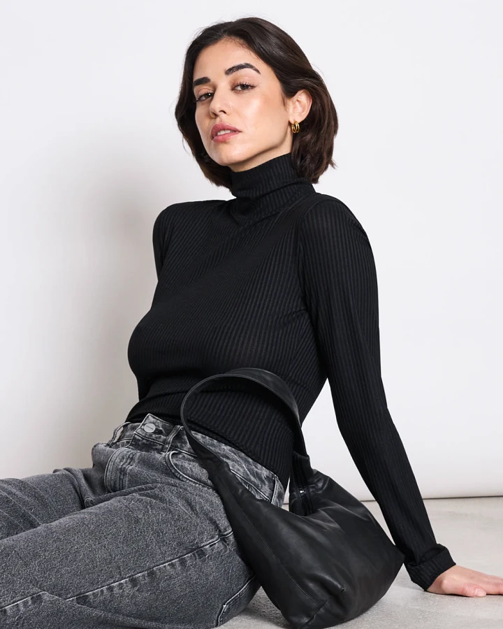 JAN 'N JUNE Damen vegan Rollkragenpullover Mio Rib Schwarz