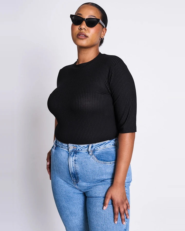 JAN 'N JUNE Damen vegan T-Shirt Nina Rib Schwarz