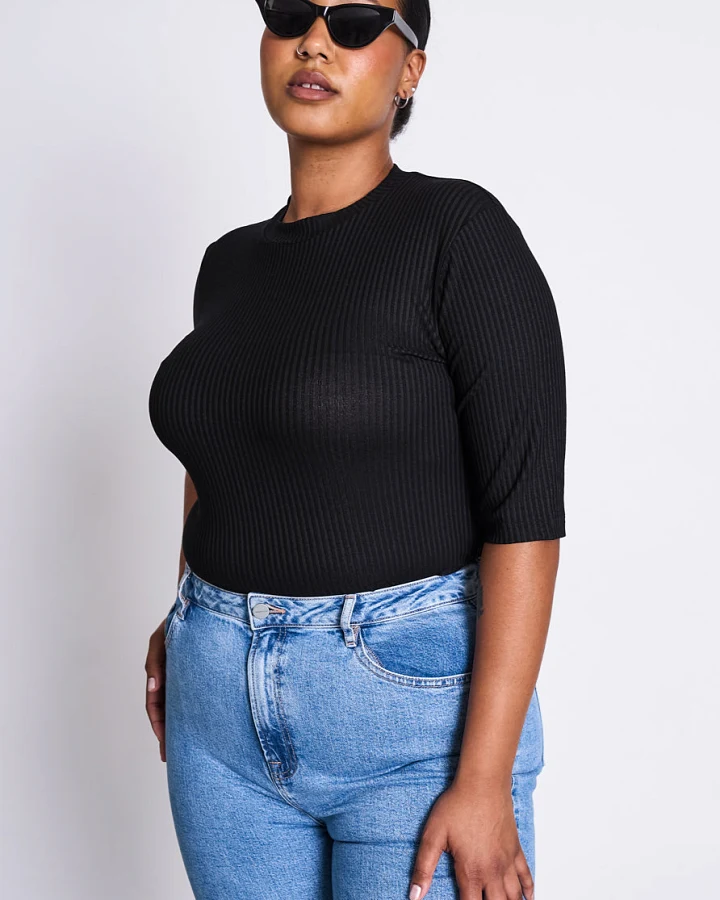 JAN 'N JUNE Damen vegan T-Shirt Nina Rib Schwarz