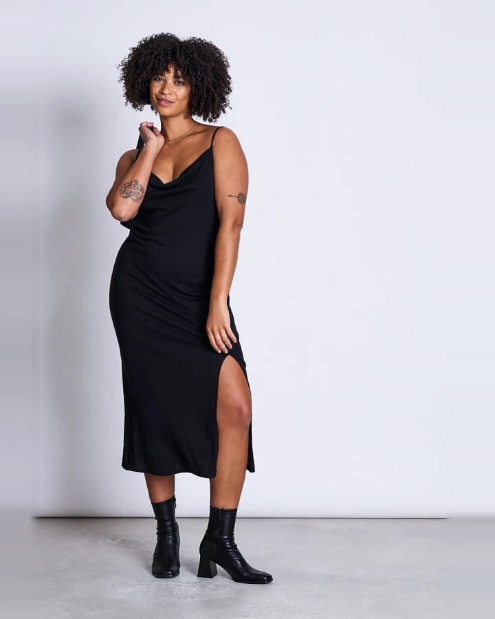 JAN 'N JUNE Damen vegan Midikleid Helen Schwarz