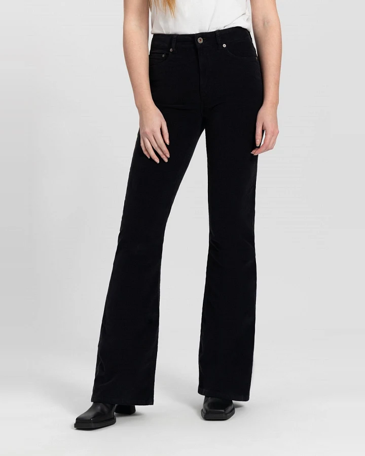 Kuyichi Damen vegan Hose Flare Corduroy Lisette Tiefschwarz
