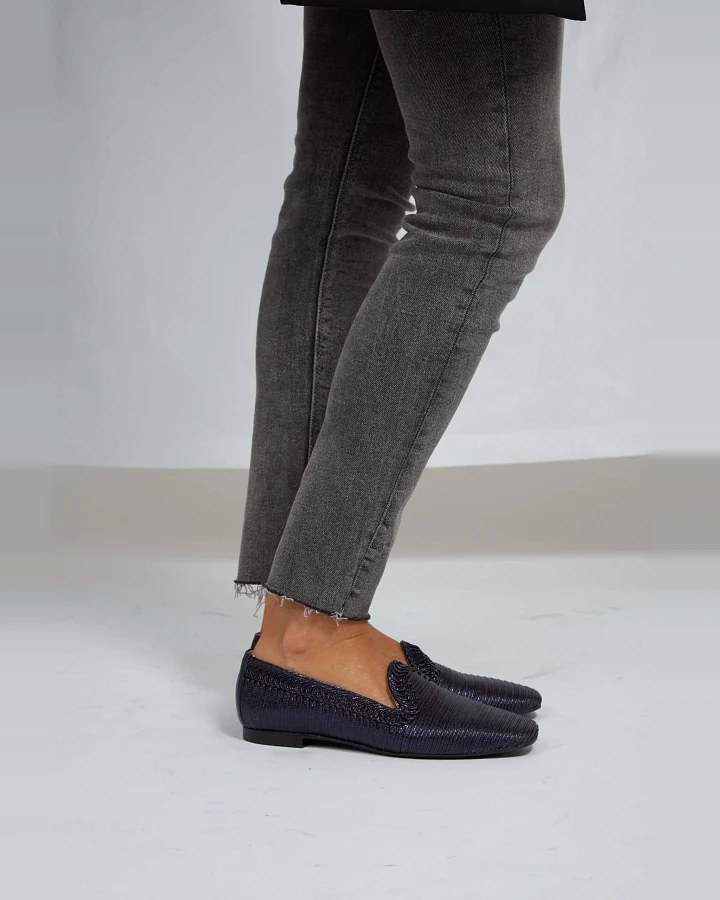 Momoc Damen vegan Loafers Ny Ozeanblau Metallic