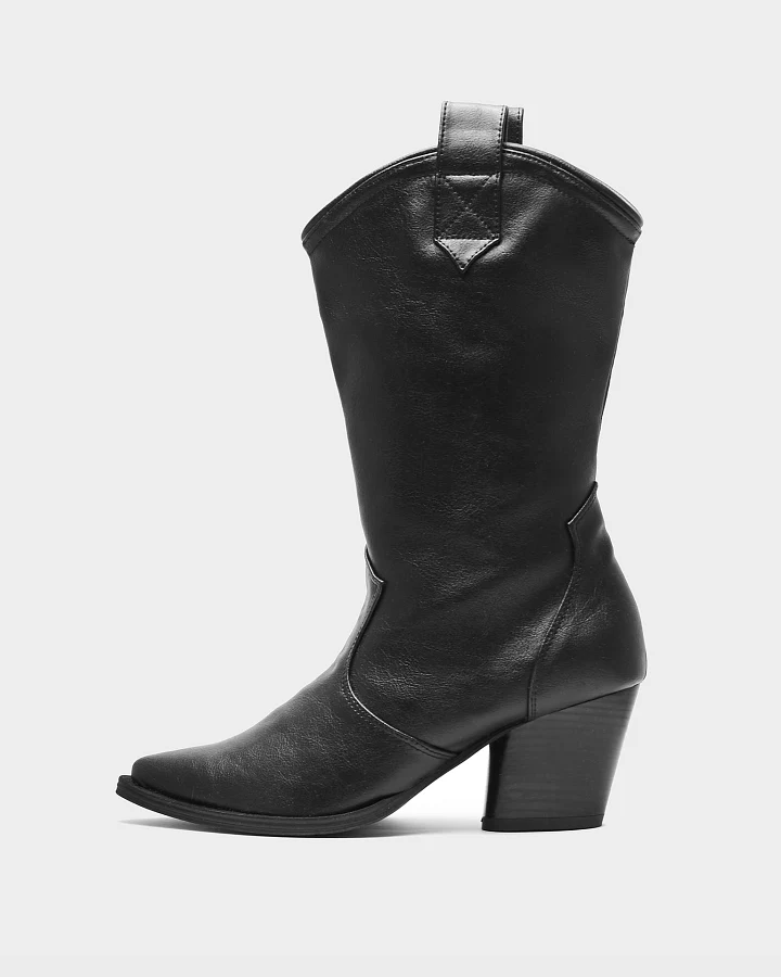BOHEMA Damen vegan Sleeky Cowboy Stiefel Schwarz