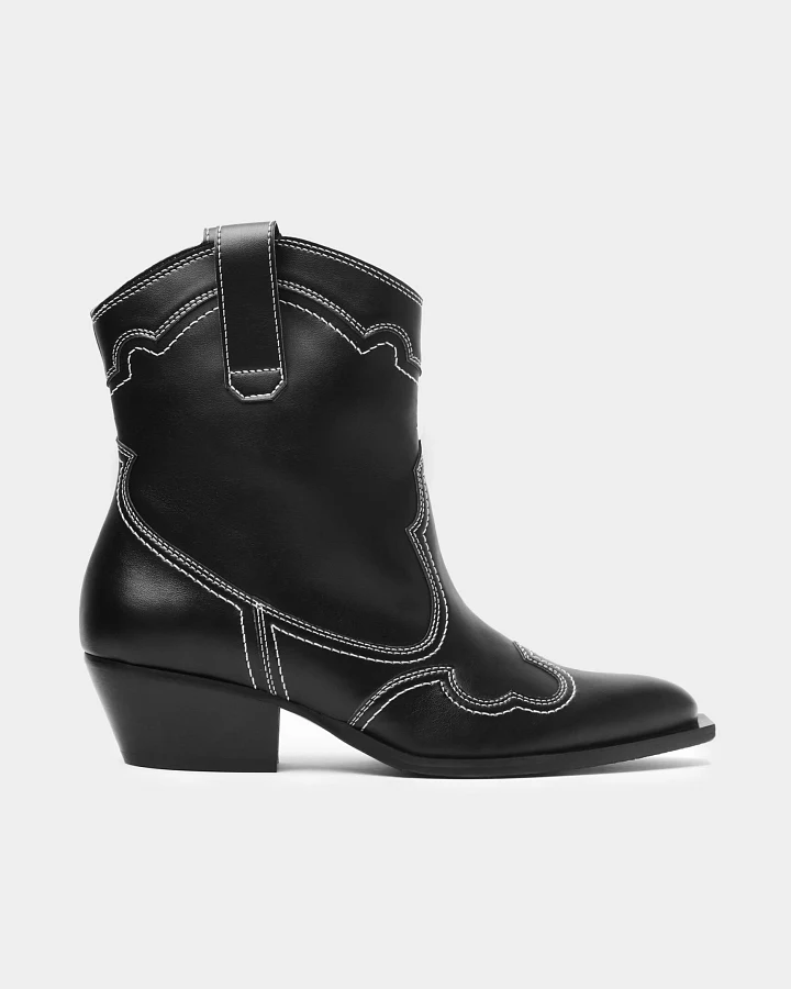 BOHEMA Damen vegan Genähte Cowboystiefel Schwarz