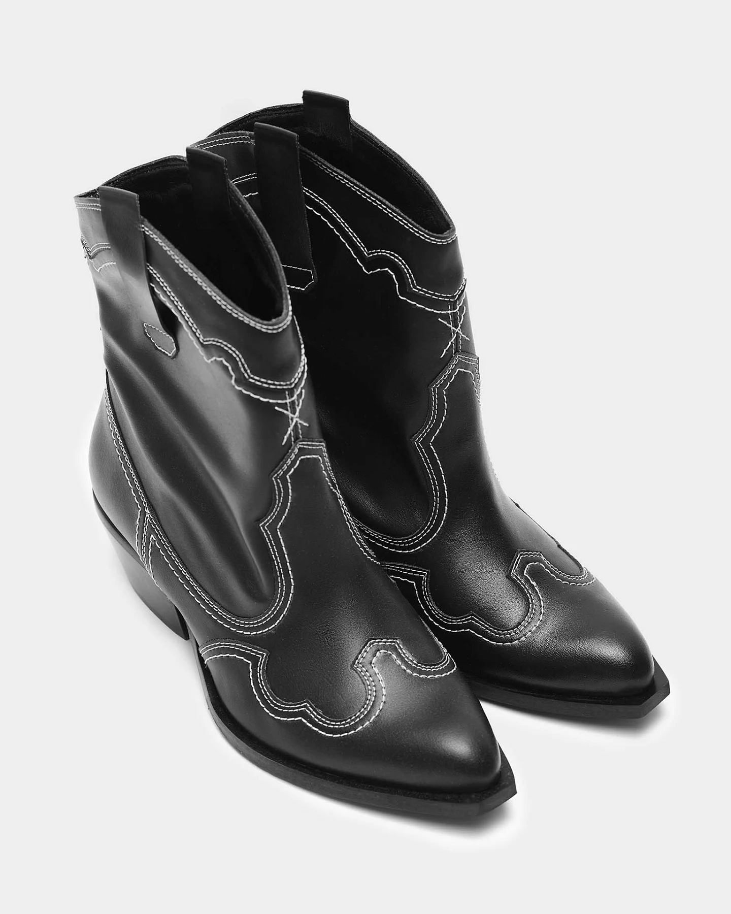 BOHEMA Damen vegan Genähte Cowboystiefel Schwarz – Ansicht 2