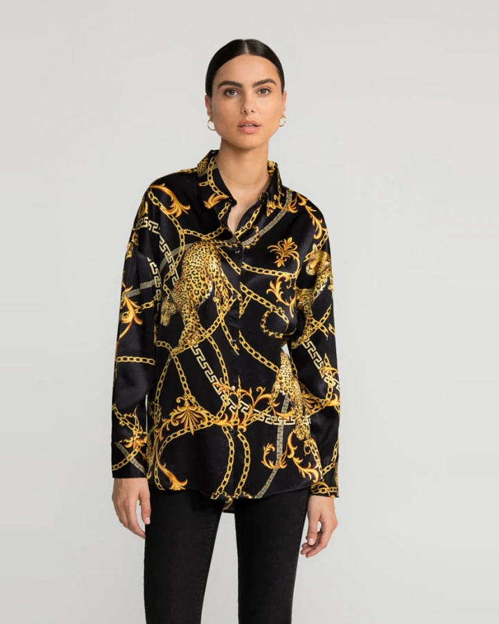 LOVJOI Damen vegan Bluse Alaiya Jaguar Barock Schwarz