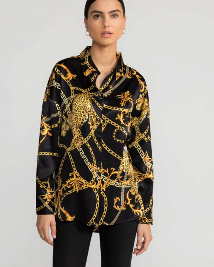 LOVJOI Damen vegan Bluse Alaiya Jaguar Barock Schwarz