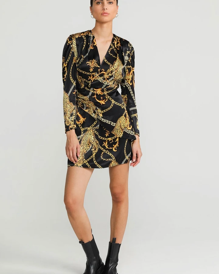 LOVJOI Damen vegan Kleid Emylia Jaguar Barock Schwarz
