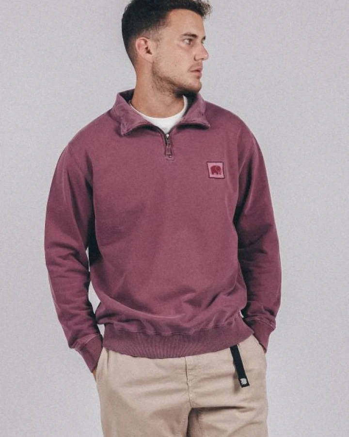 Trendsplant Herren vegan Sweater Sauce Halb Reißverschluss Pigment Gefärbt Rot