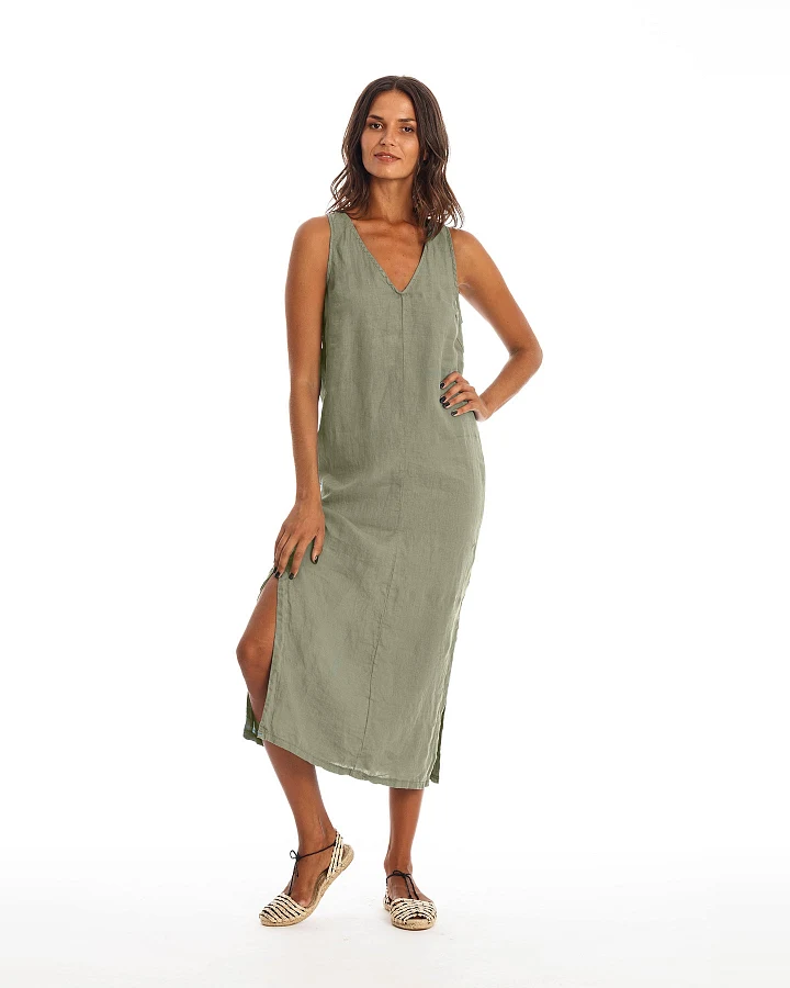 RAVENS VIEW IBIZA Damen vegan Kleid Winona Khaki Grün