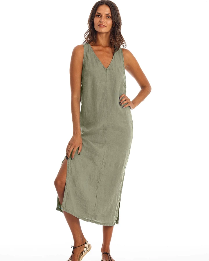 RAVENS VIEW IBIZA Damen vegan Kleid Winona Khaki Grün
