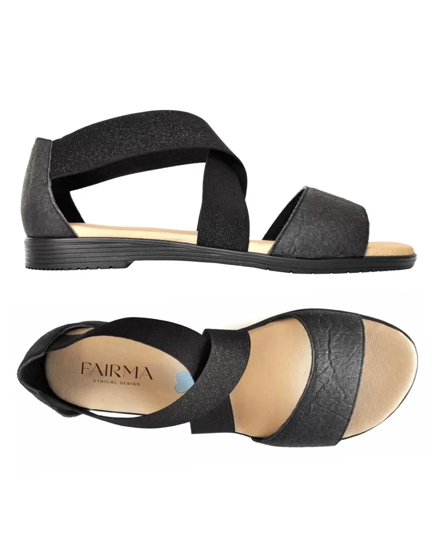 FAIRMA ETHICAL DESIGN Damen vegan Sandalen Flora Pinatex Zwart – Ansicht 2