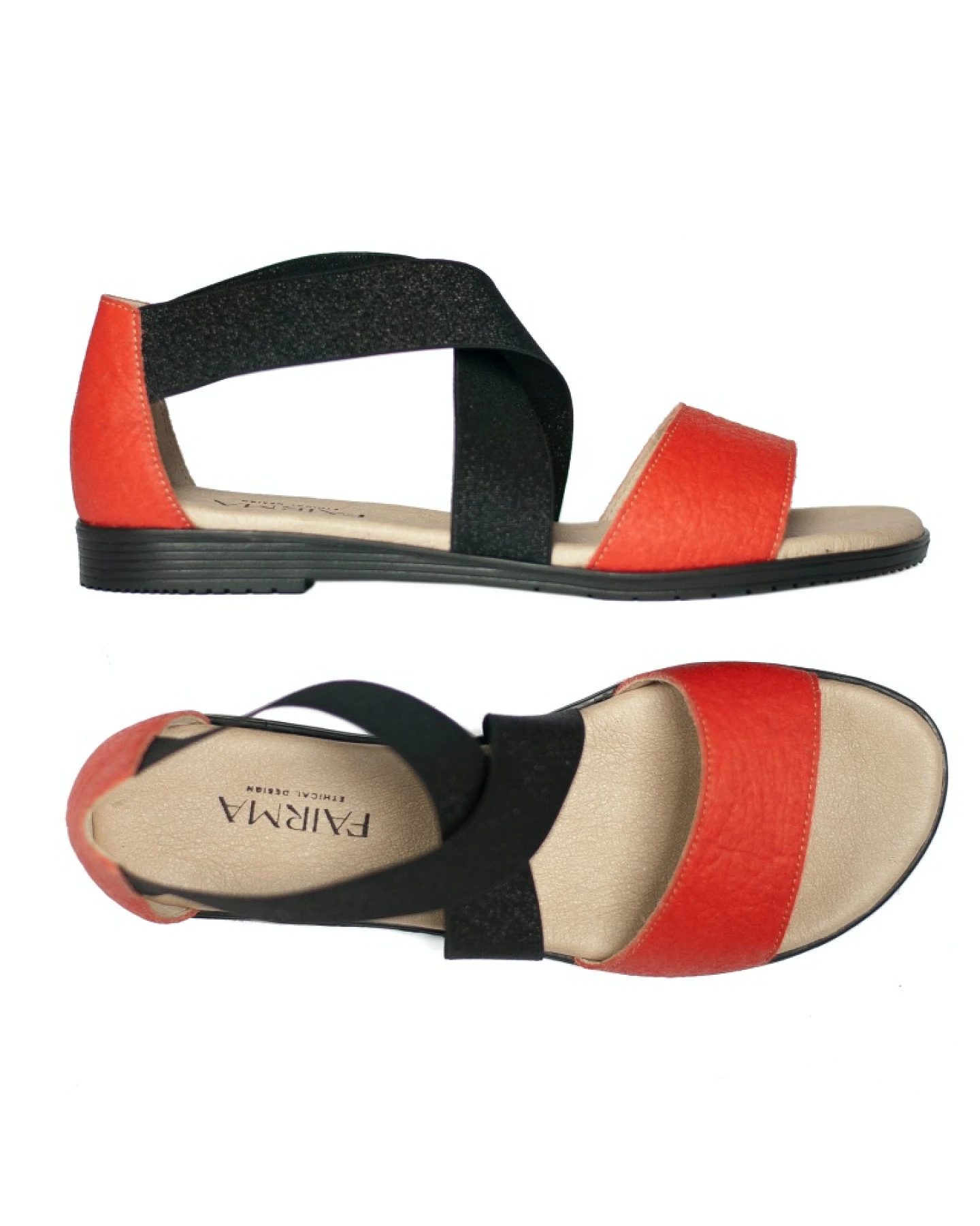 FAIRMA ETHICAL DESIGN Damen vegan Sandalen Flora Pinatex Bioeco Paprika Schwarz & Rot – Ansicht 2