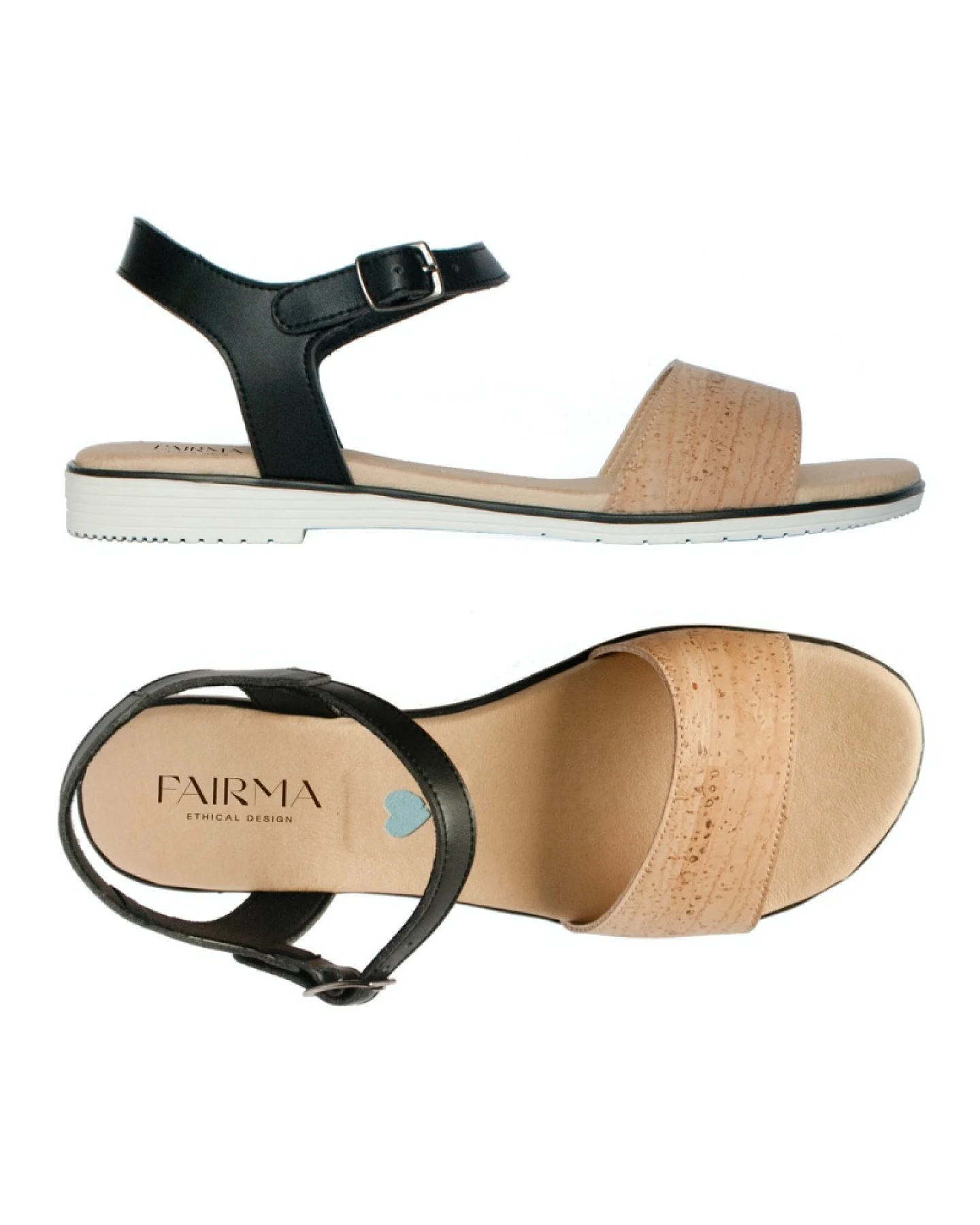 FAIRMA ETHICAL DESIGN Damen vegan Sandalen Maam Kork Schwarz & Camel – Ansicht 2