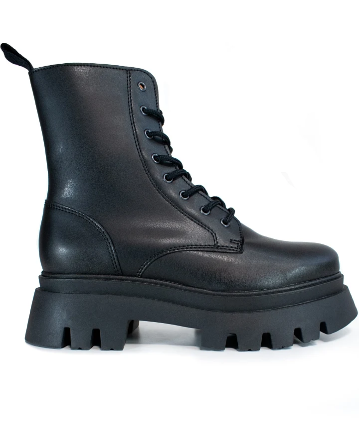 Will's Vegan Store Damen vegan Schnürstiefel Track Sole 8-Eye Schwarz