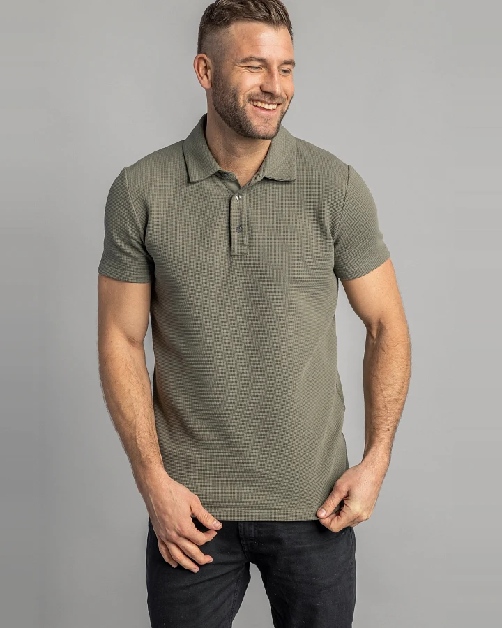 DIRTS Herren vegan Waffel-Piqué-Poloshirt Dusty Olive