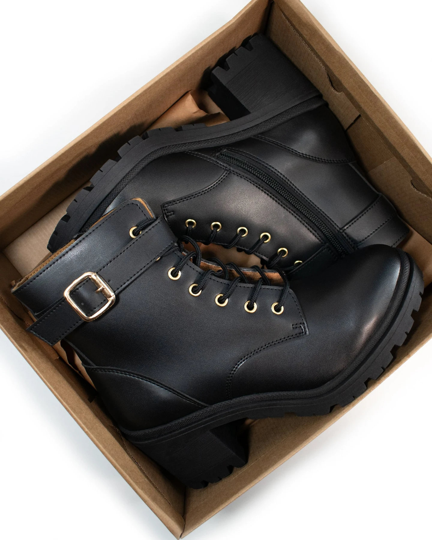 Will's Vegan Store Damen vegan Lace Up Track Sole Booties Schwarz – Ansicht 2