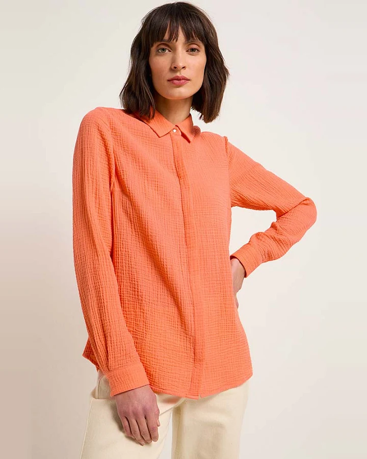 Lanius Damen vegan Bluse Struktur Koralle