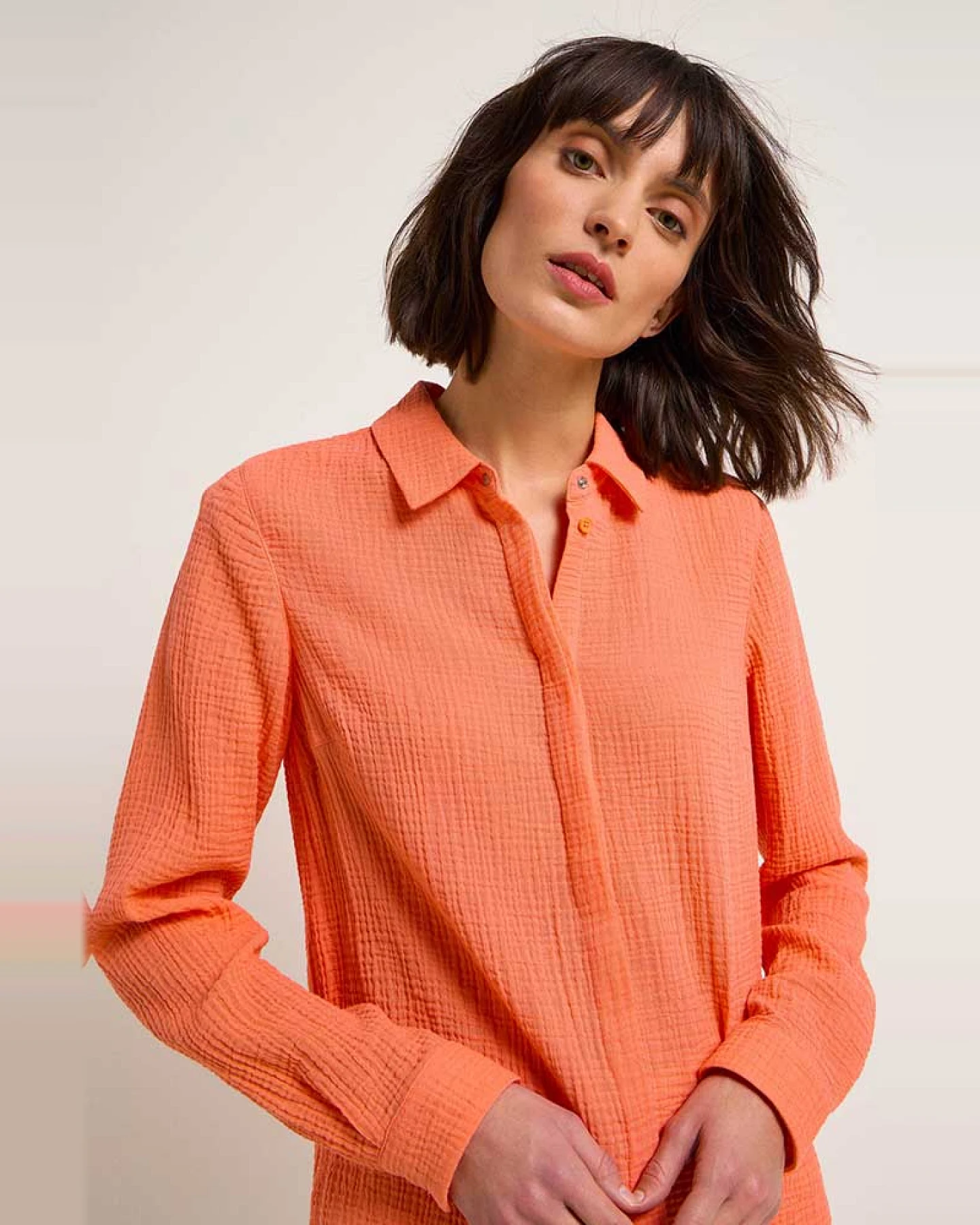 Lanius Damen vegan Bluse Struktur Koralle – Ansicht 2