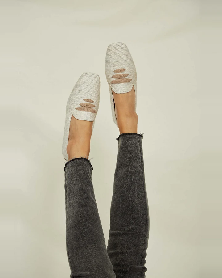 Momoc Damen vegan Loafers Casablanca Jute Mokassin Weiß
