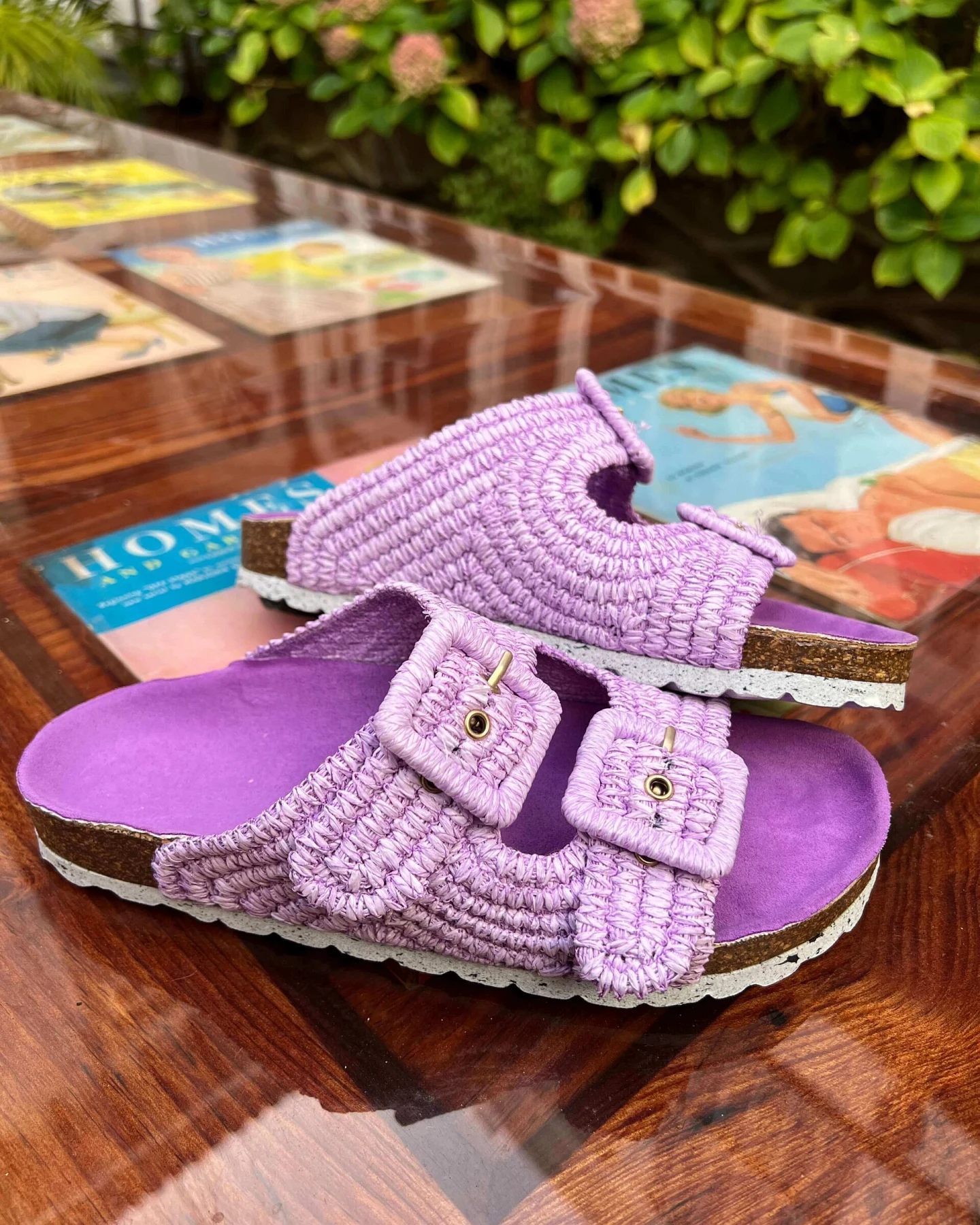 Momoc Damen vegan Sandalen Rafia Hell Lila – Ansicht 2