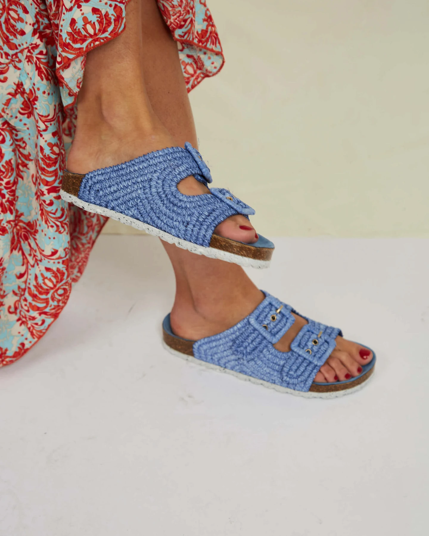 Momoc Damen vegan Sandalen Raffia Blau – Ansicht 2
