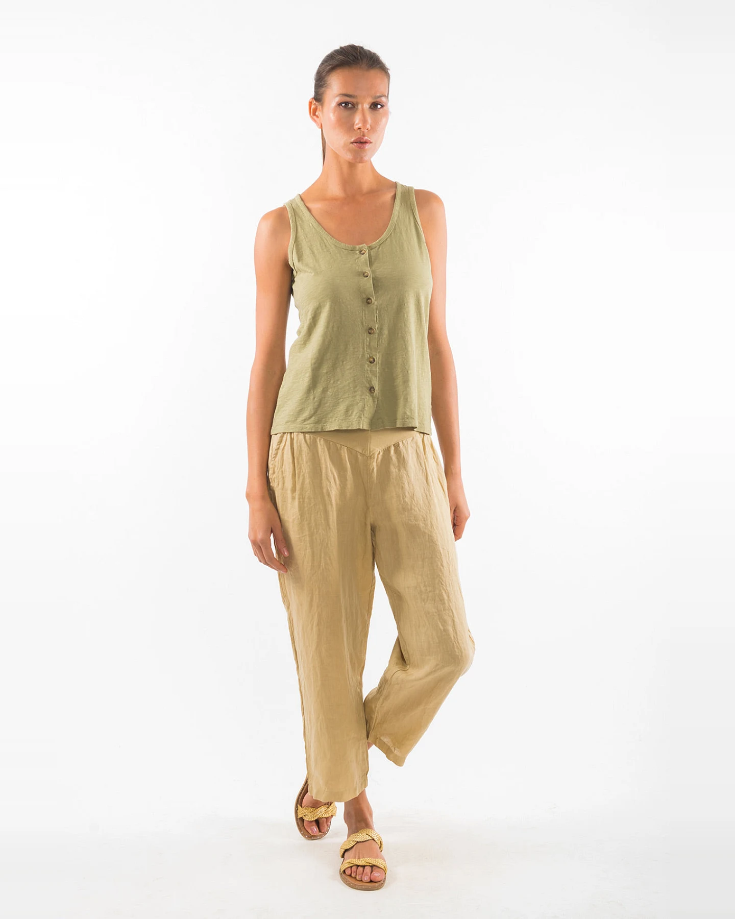 RAVENS VIEW IBIZA Damen vegan Leinenhose Sophia Dark Aloe – Ansicht 2