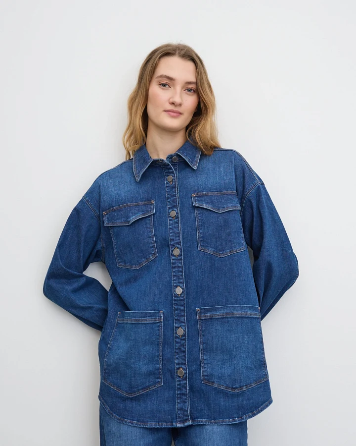 LAURIE Damen vegan Hemdjacke Mille Ls Washed Blue Denim