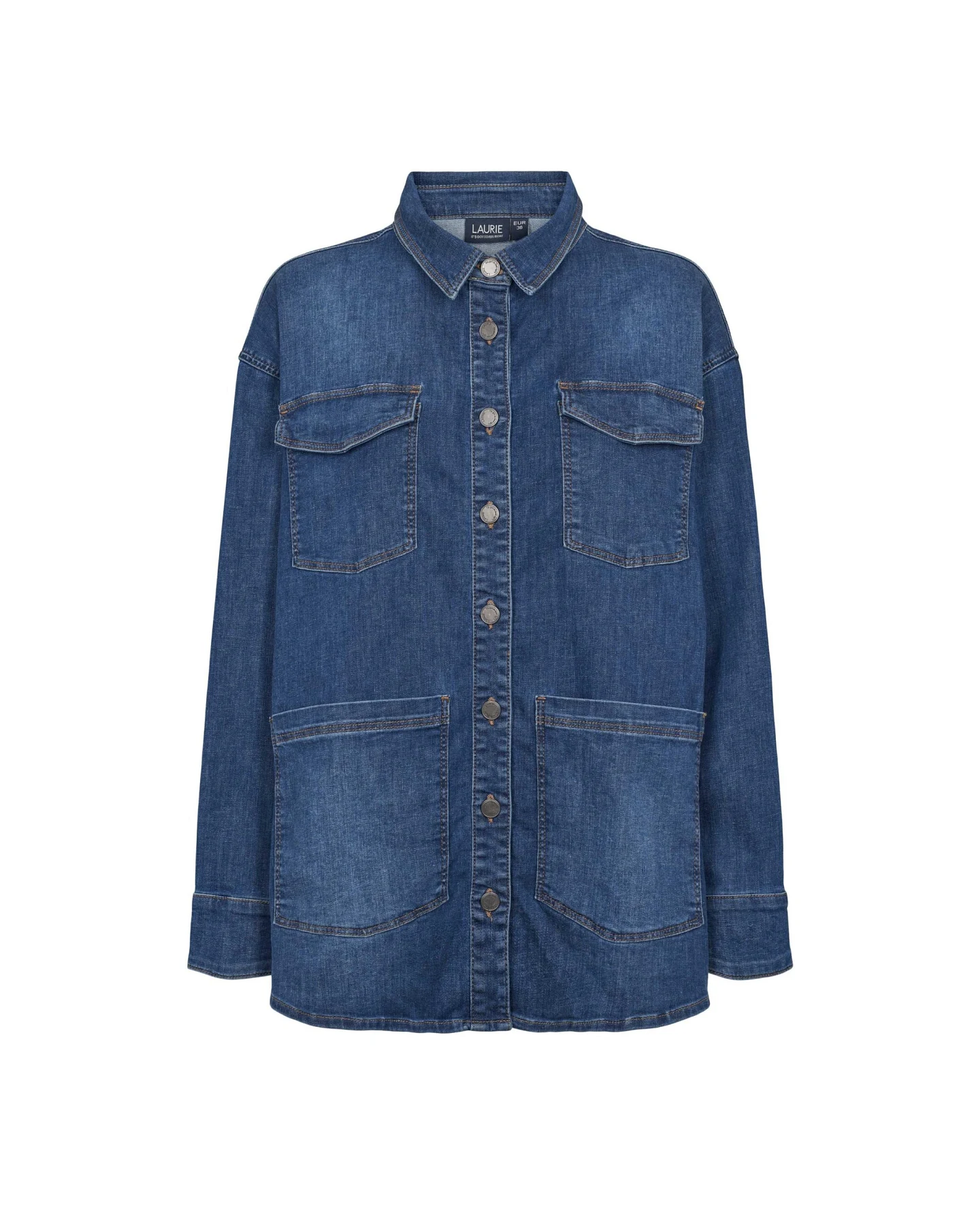 LAURIE Damen vegan Hemdjacke Mille Ls Washed Blue Denim – Ansicht 2
