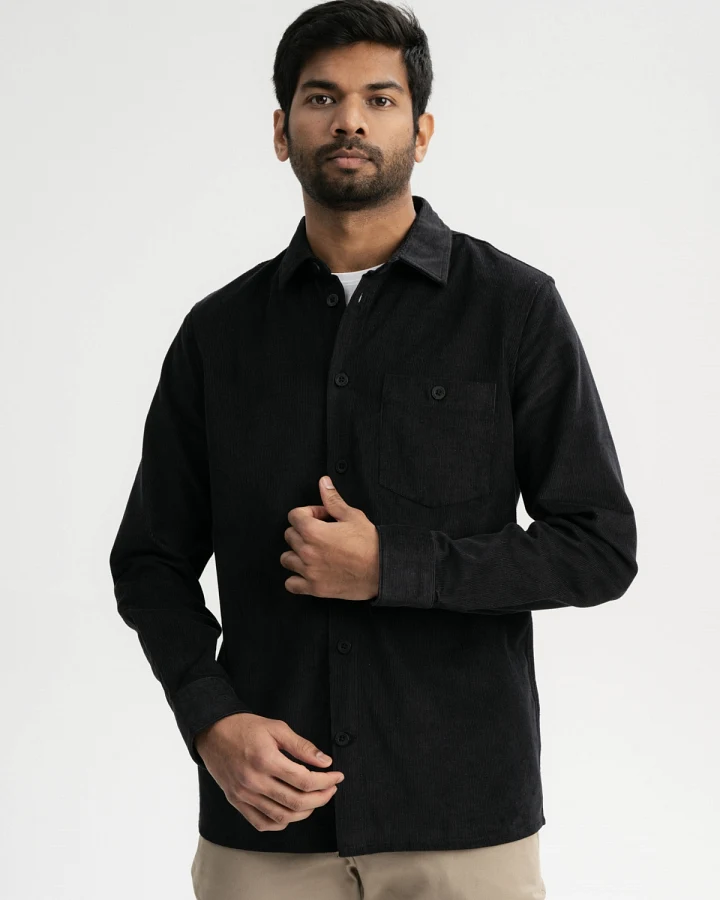 MELA Herren vegan Hemd Nimit Corduroy Schwarz