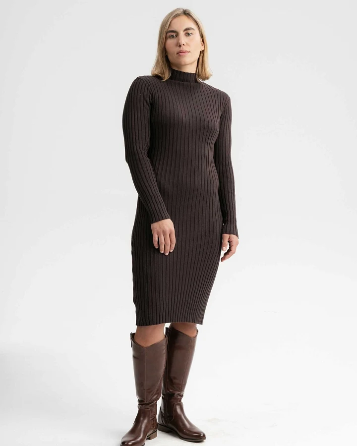 MELA Damen vegan Kleid Shivani Rib Dunkelbraun